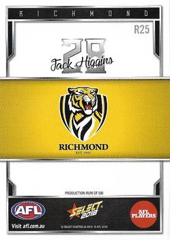 2018 Select AFL Club Team Sets - Richmond Tigers #R25 Jack Higgins Back